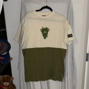 NWOT Crooks & Castles Cream & Olive T-Shirt with Logo Patch